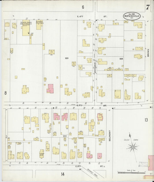 Sanborn Fire Insurance Map from Hopkinsville, Christian County, Kentucky (1906), Sheet #0007 - Historic Sanborn Fire Insurance Map Print, vintage old map wall art, antique decor, genealogy gift, Kentucky Kentucky map