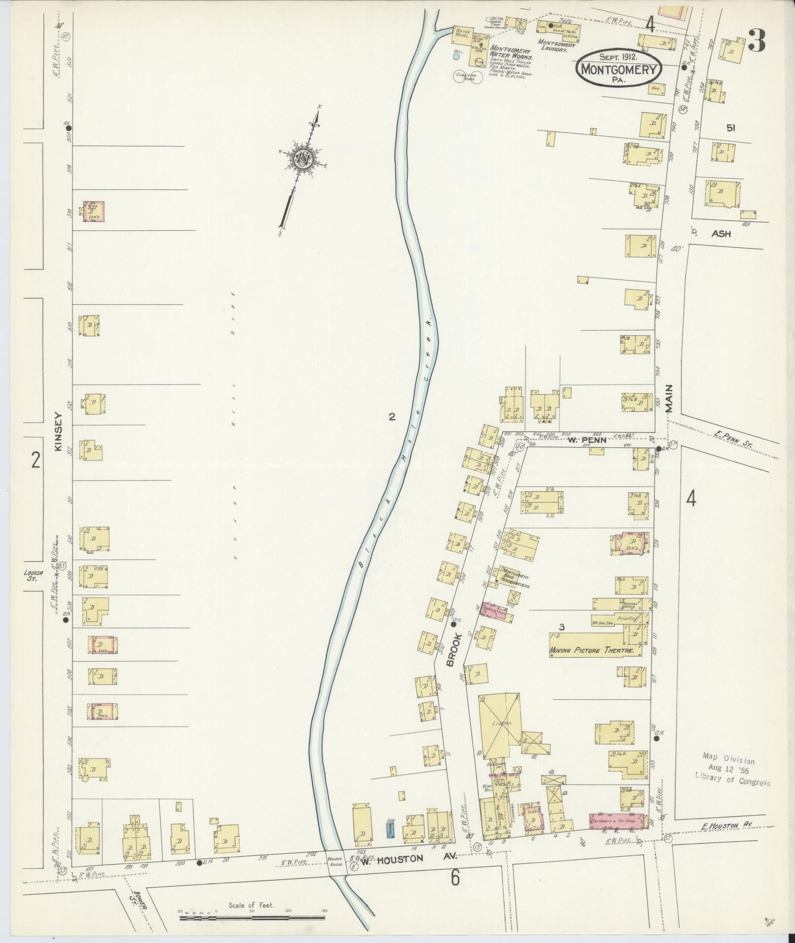 Sanborn Fire Insurance Map from Montgomery, Lycoming County, Pennsylvania (1912), Sheet #0003 - Historic Sanborn Fire Insurance Map Print, vintage old map wall art, antique decor, genealogy gift, Pennsylvania Pennsylvania map