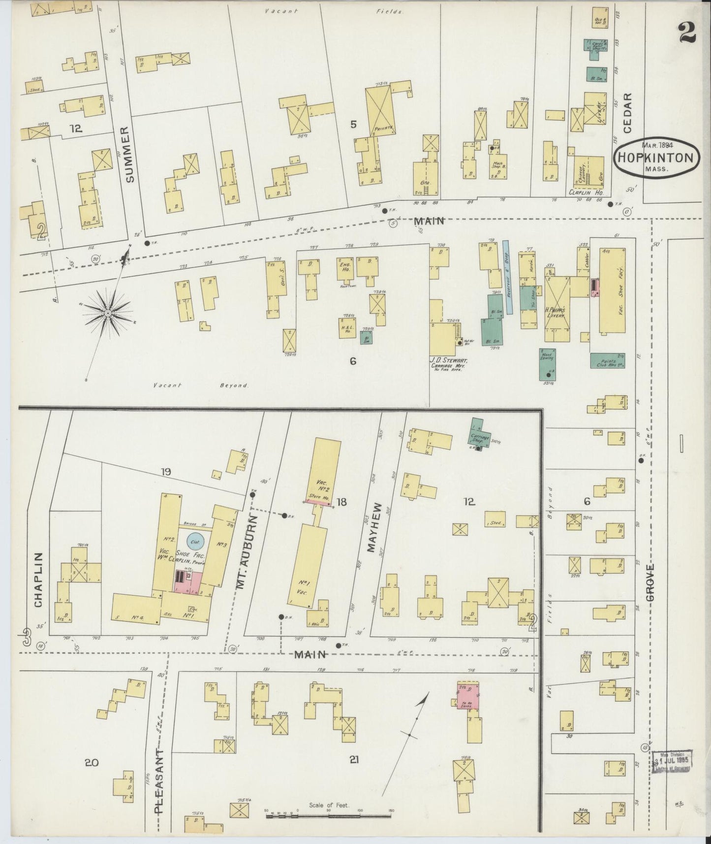 Sanborn Fire Insurance Map from Hopkinton, Middlesex County, Massachusetts (1894), Sheet #0002 - Complete Map Set gallery image, historic Sanborn map, vintage wall art, Massachusetts Massachusetts