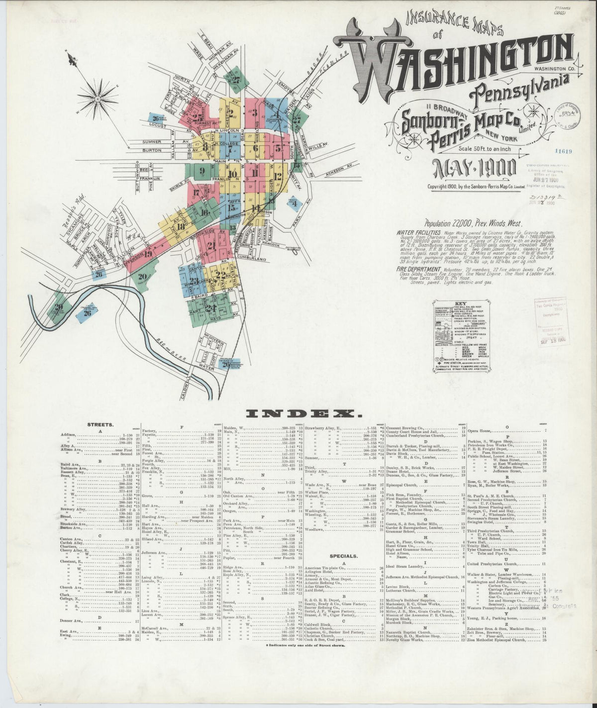 Sanborn Fire Insurance Map from Washington, Washington County, Pennsylvania (1900), Sheet #0001 - Complete Map Set gallery image, historic Sanborn map, vintage wall art, Sanborn Fire Insurance Map from Washington Washington