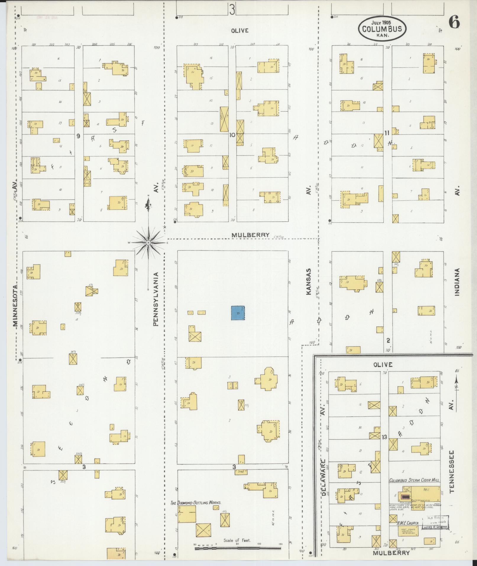 Sanborn Fire Insurance Map from Columbus, Cherokee County, Kansas (1905), Sheet #0006 - Complete Map Set gallery image, historic Sanborn map, vintage wall art, Kansas Kansas