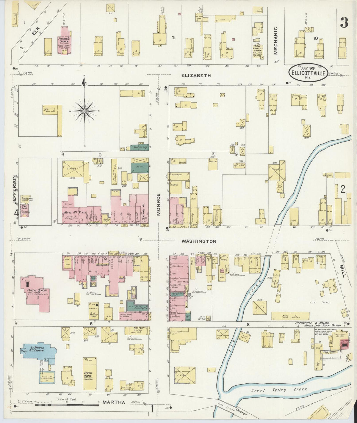 Sanborn Fire Insurance Map from Ellicottville, Cattaraugus County, New York (1909), Sheet #0003 - Complete Map Set gallery image, historic Sanborn map, vintage wall art, New York New York