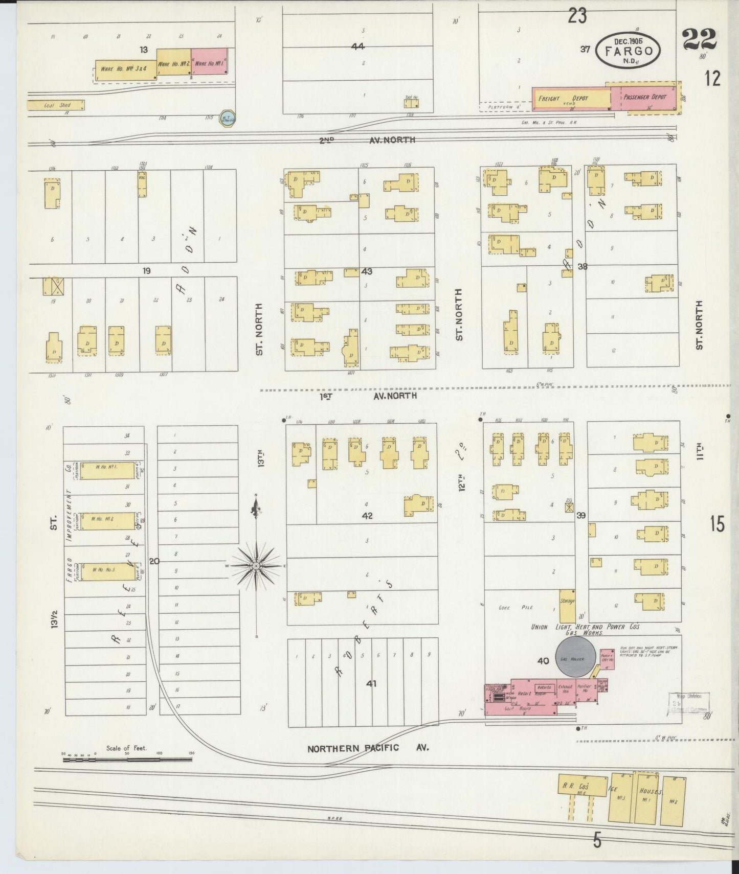 Sanborn Fire Insurance Map from Fargo, Cass County, North Dakota (1905), Sheet #0022 - Historic Sanborn Fire Insurance Map Print, vintage old map wall art, antique decor, genealogy gift, North Dakota North Dakota map