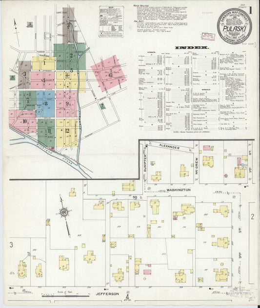 Sanborn Fire Insurance Map from Pulaski, Giles County, Tennessee (1910), Sheet #0001 - Historic Sanborn Fire Insurance Map Print, vintage old map wall art, antique decor, genealogy gift, Tennessee Tennessee map