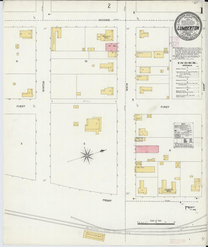 Sanborn Fire Insurance Map from Lumberton, Lamar County, Mississippi (1906), Sheet #0001 - Complete Map Set gallery image, historic Sanborn map, vintage wall art, Mississippi Mississippi