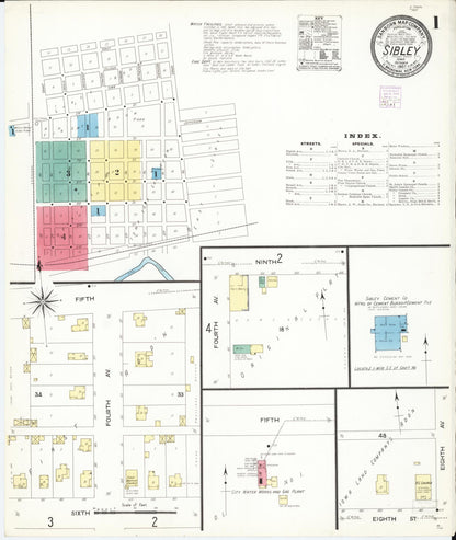 Sanborn Fire Insurance Map from Sibley, Osceola County, Iowa (1907), Sheet #0001 - Historic Sanborn Fire Insurance Map Print, vintage old map wall art
