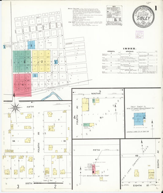 Sanborn Fire Insurance Map from Sibley, Osceola County, Iowa (1907), Sheet #0001 - Historic Sanborn Fire Insurance Map Print, vintage old map wall art