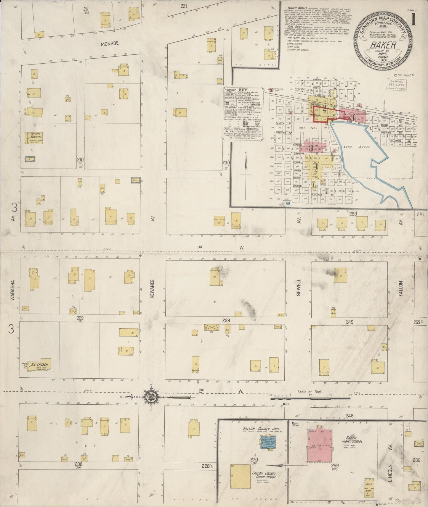 Sanborn Fire Insurance Map from Baker, Fallon County, Montana (1920), Sheet #0001 - Complete Map Set gallery image, historic Sanborn map, vintage wall art, Montana Montana