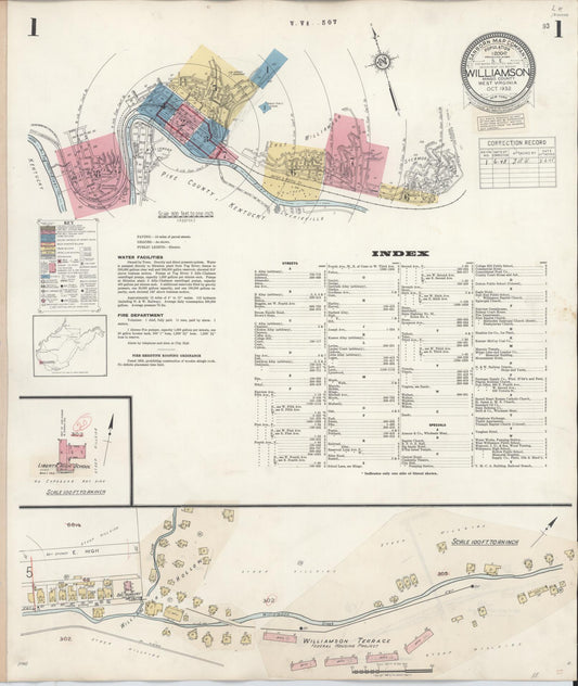 Sanborn Fire Insurance Map from Williamson, Mingo County, West Virginia (1943), Sheet #0001 - Complete Map Set gallery image, historic Sanborn map, vintage wall art, West Virginia West Virginia