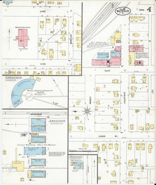 Sanborn Fire Insurance Map from Waterloo, Black Hawk County, Iowa (1906), Sheet #0004 - Historic Sanborn Fire Insurance Map Print, vintage old map wall art