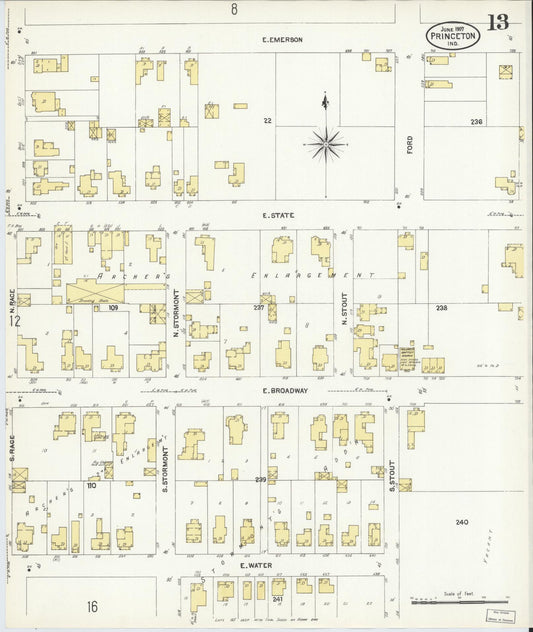 Sanborn Fire Insurance Map from Princeton, Gibson County, Indiana (1907), Sheet #0013 - Historic Sanborn Fire Insurance Map Print, vintage old map wall art, antique decor, genealogy gift, Indiana Indiana map