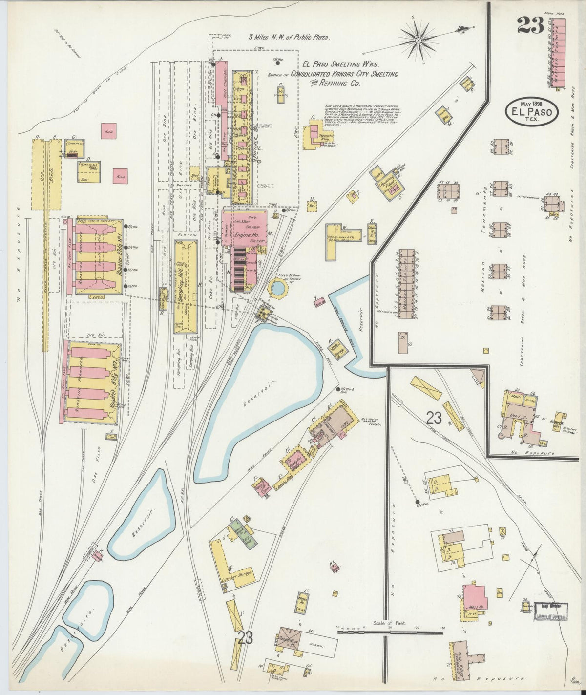 Sanborn Fire Insurance Map from El Paso, El Paso County, Texas (1898), Sheet #0023 - Historic Sanborn Fire Insurance Map Print, vintage old map wall art, antique decor, genealogy gift, Texas Texas map