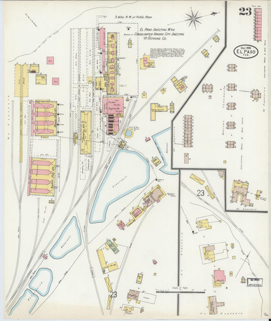 Sanborn Fire Insurance Map from El Paso, El Paso County, Texas (1898), Sheet #0023 - Historic Sanborn Fire Insurance Map Print, vintage old map wall art, antique decor, genealogy gift, Texas Texas map