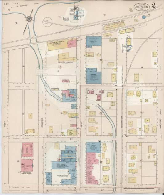 Sanborn Fire Insurance Map from Arlington, Gilliam County, Oregon (1932), Sheet #0002 - Historic Sanborn Fire Insurance Map Print, vintage old map wall art, antique decor, genealogy gift, Oregon Oregon map