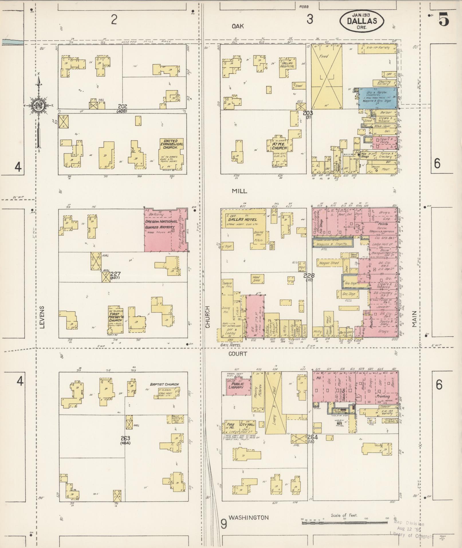 Sanborn Fire Insurance Map from Dallas, Polk County, Oregon (1913), Sheet #0005 - Complete Map Set gallery image, historic Sanborn map, vintage wall art, Oregon Oregon