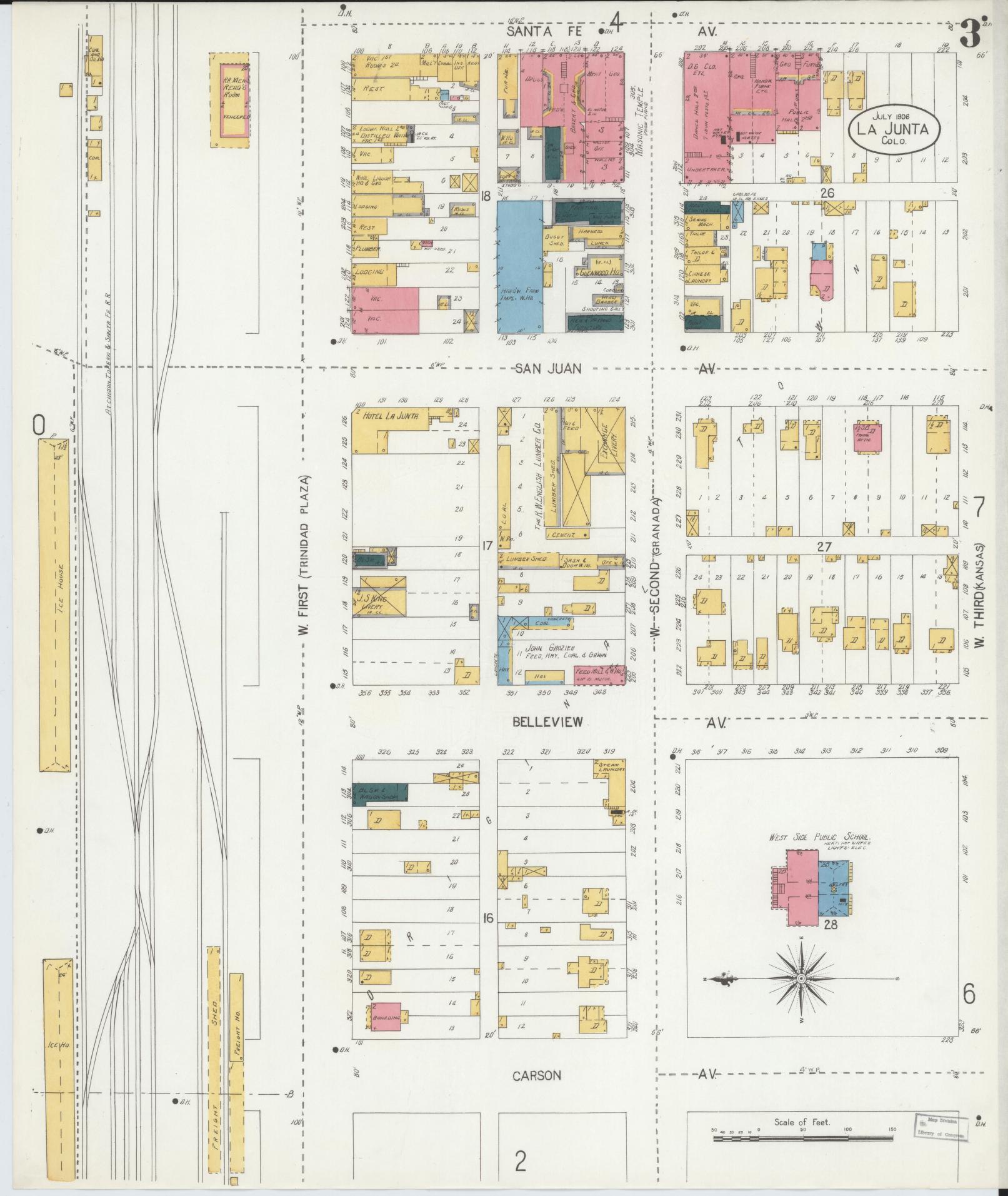 Sanborn Fire Insurance Map from La Junta, Otero County, Colorado (1906), Sheet #0003 - Complete Map Set gallery image, historic Sanborn map, vintage wall art, Colorado Colorado