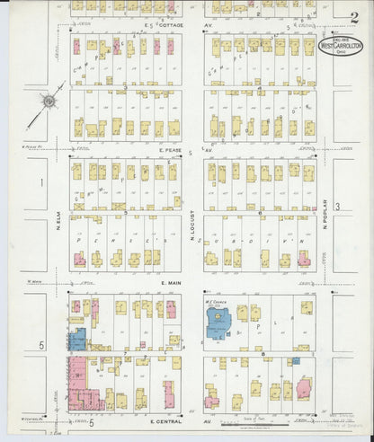 Sanborn Fire Insurance Map from West Carrollton, Montgomery County, Ohio (1918), Sheet #0002 - Historic Sanborn Fire Insurance Map Print, vintage old map wall art, antique decor, genealogy gift, Ohio Ohio map