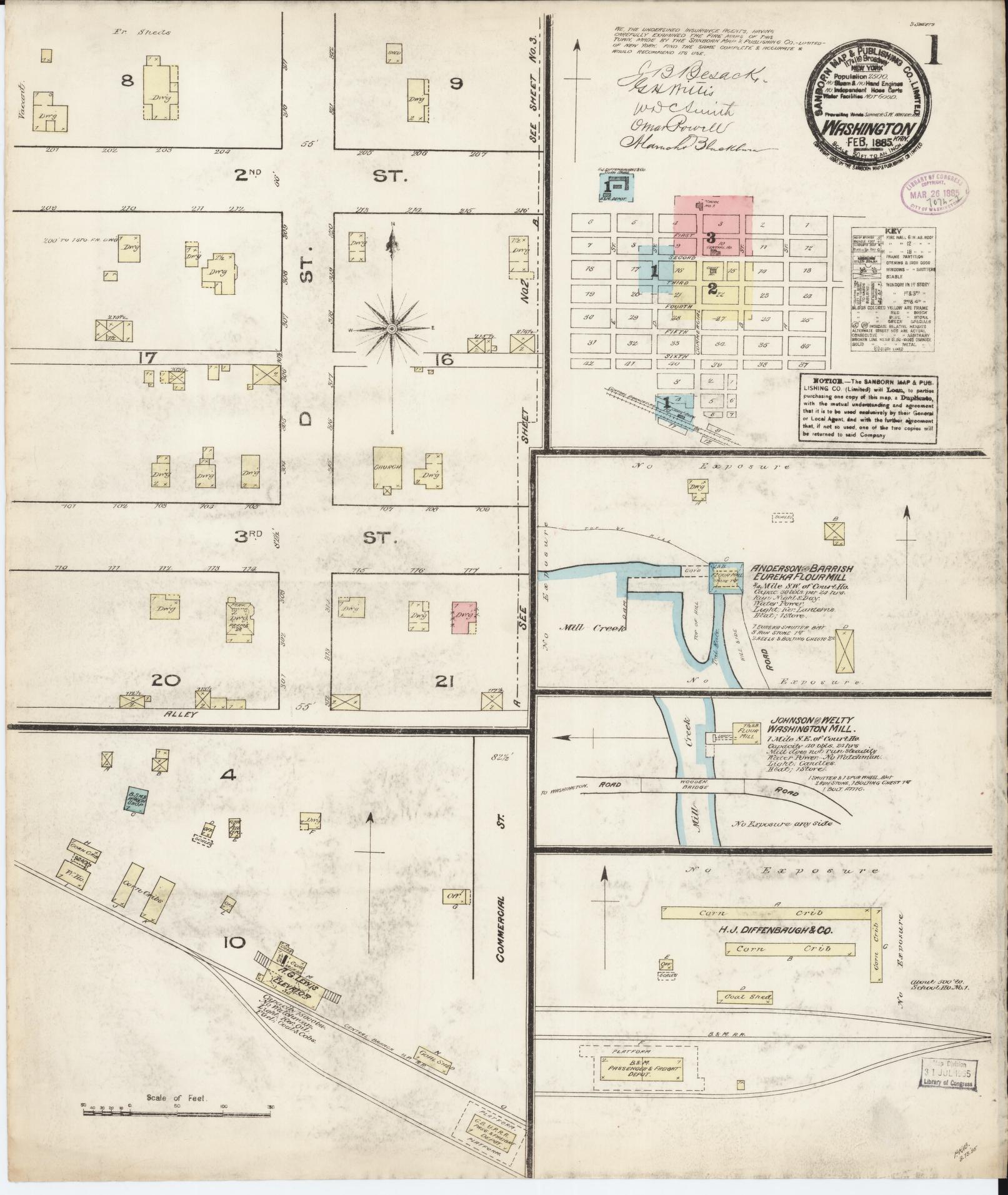 Sanborn Fire Insurance Map from Washington, Washington County, Kansas. (1885) – Historic Sanborn Fire Insurance Map Print