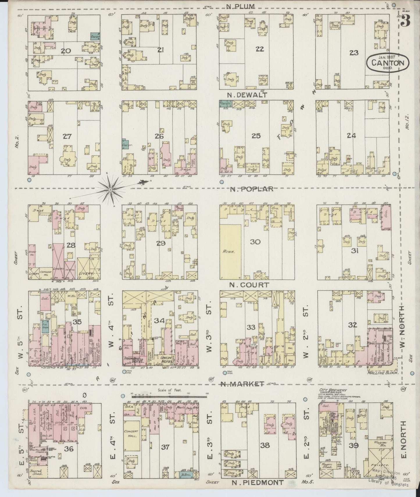 Sanborn Fire Insurance Map from Canton, Stark County, Ohio (1887), Sheet #0003 - Complete Map Set gallery image, historic Sanborn map, vintage wall art, Ohio Ohio