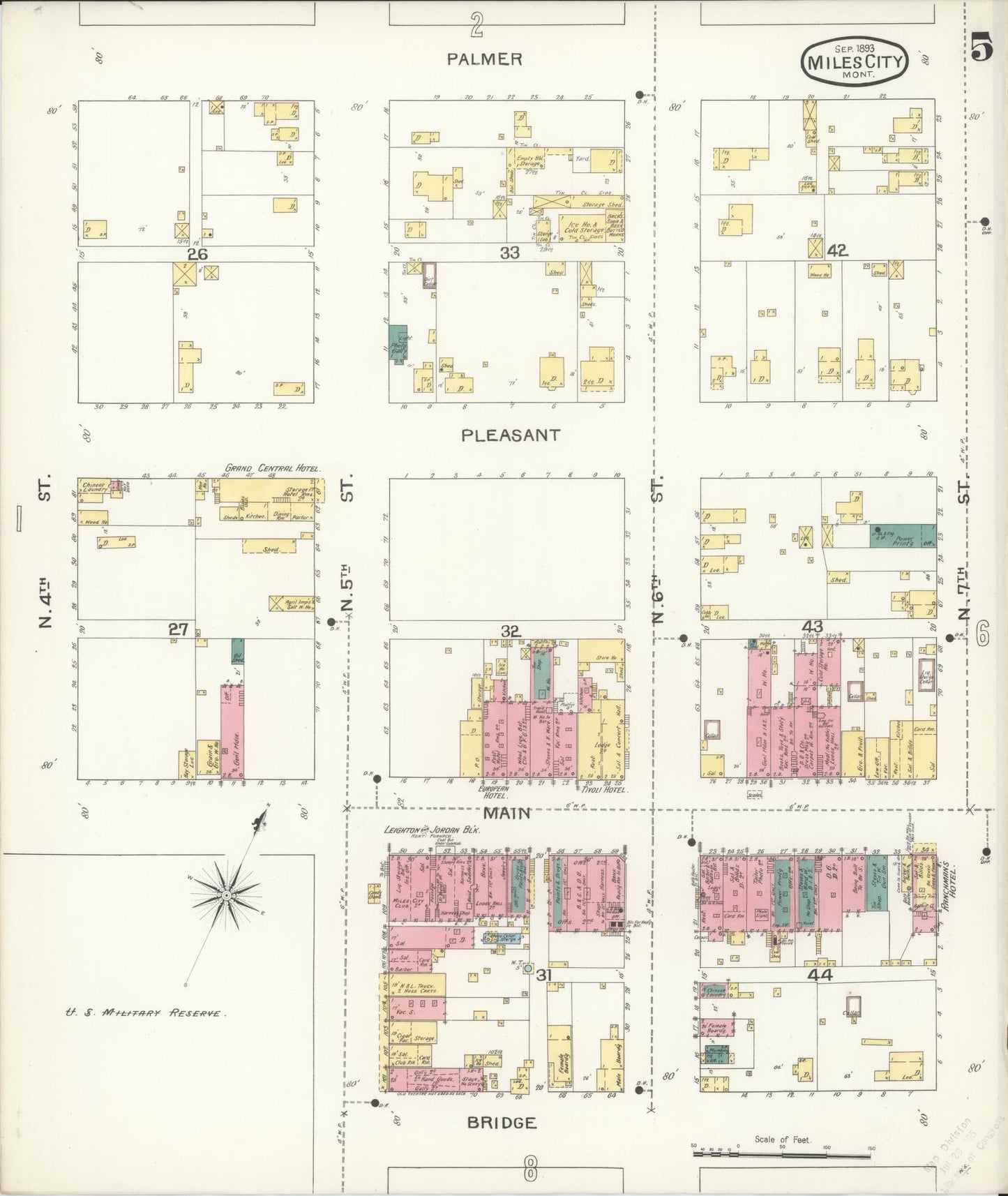 Sanborn Fire Insurance Map from Miles City, Custer County, Montana (1893), Sheet #0005 - Complete Map Set gallery image, historic Sanborn map, vintage wall art, Montana Montana