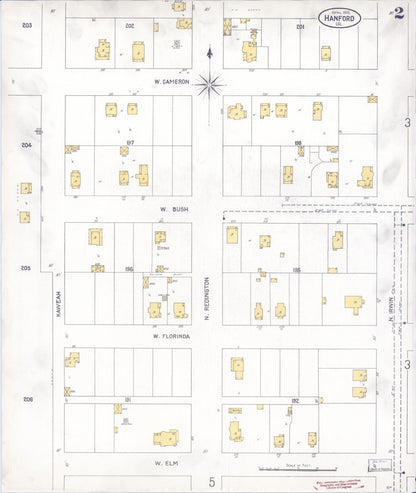 Sanborn Fire Insurance Map from Hanford, Kings County, California (1905), Sheet #0002 - Complete Map Set gallery image, historic Sanborn map, vintage wall art, California California