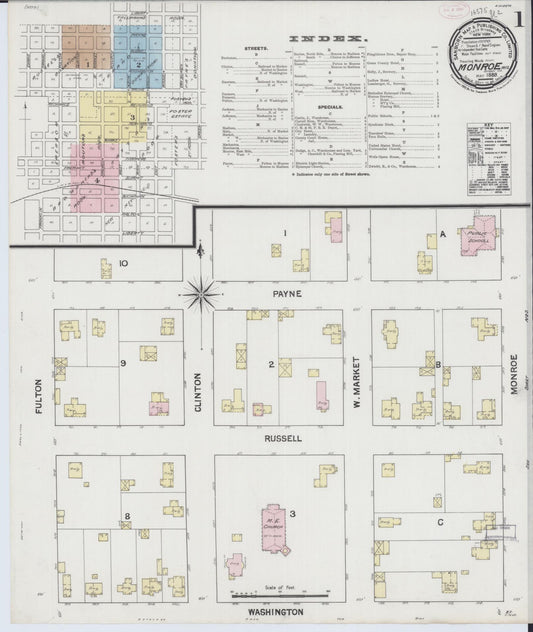 Sanborn Fire Insurance Map from Monroe, Green County, Wisconsin (1889), Sheet #0001 - Complete Map Set gallery image, historic Sanborn map, vintage wall art, Wisconsin Wisconsin