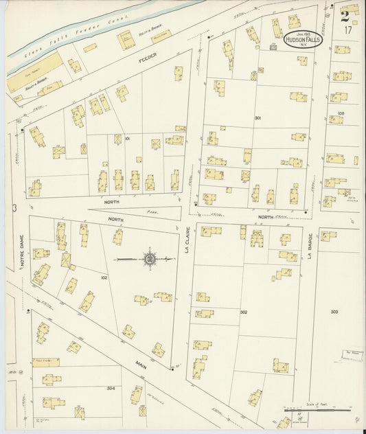 Sanborn Fire Insurance Map from Hudson Falls, Washington County, New York (1913), Sheet #0002 - Historic Sanborn Fire Insurance Map Print, vintage old map wall art, antique decor, genealogy gift, New York New York map