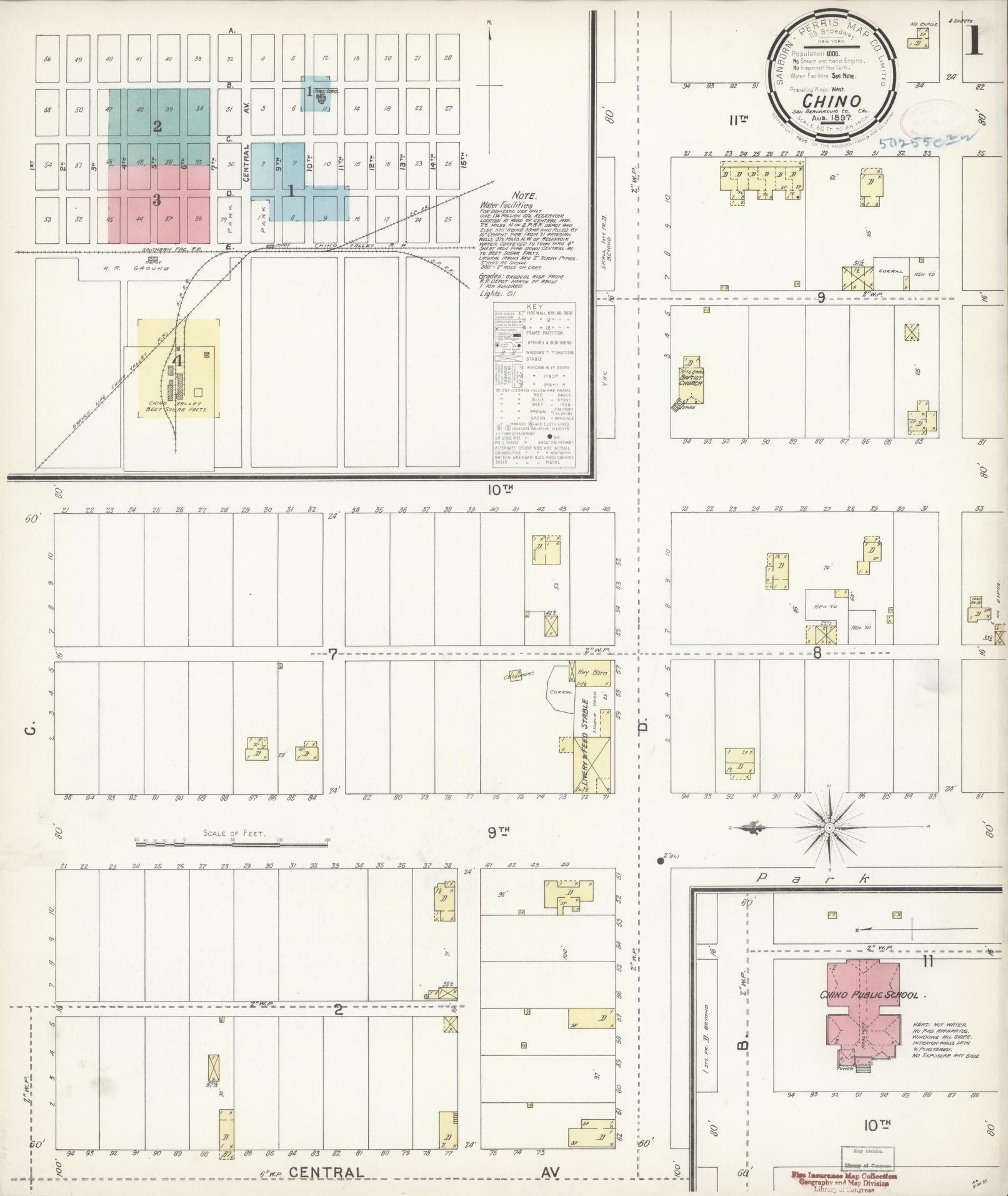Sanborn Fire Insurance Map from Chino, San Bernardino County, California (1897), Sheet #0001 - Complete Map Set gallery image, historic Sanborn map, vintage wall art, California California