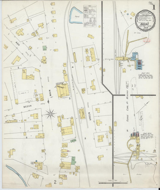 Sanborn Fire Insurance Map from Krebs, Pittsburg County, Oklahoma (1896), Sheet #0001 - Complete Map Set gallery image, historic Sanborn map, vintage wall art, Oklahoma Oklahoma