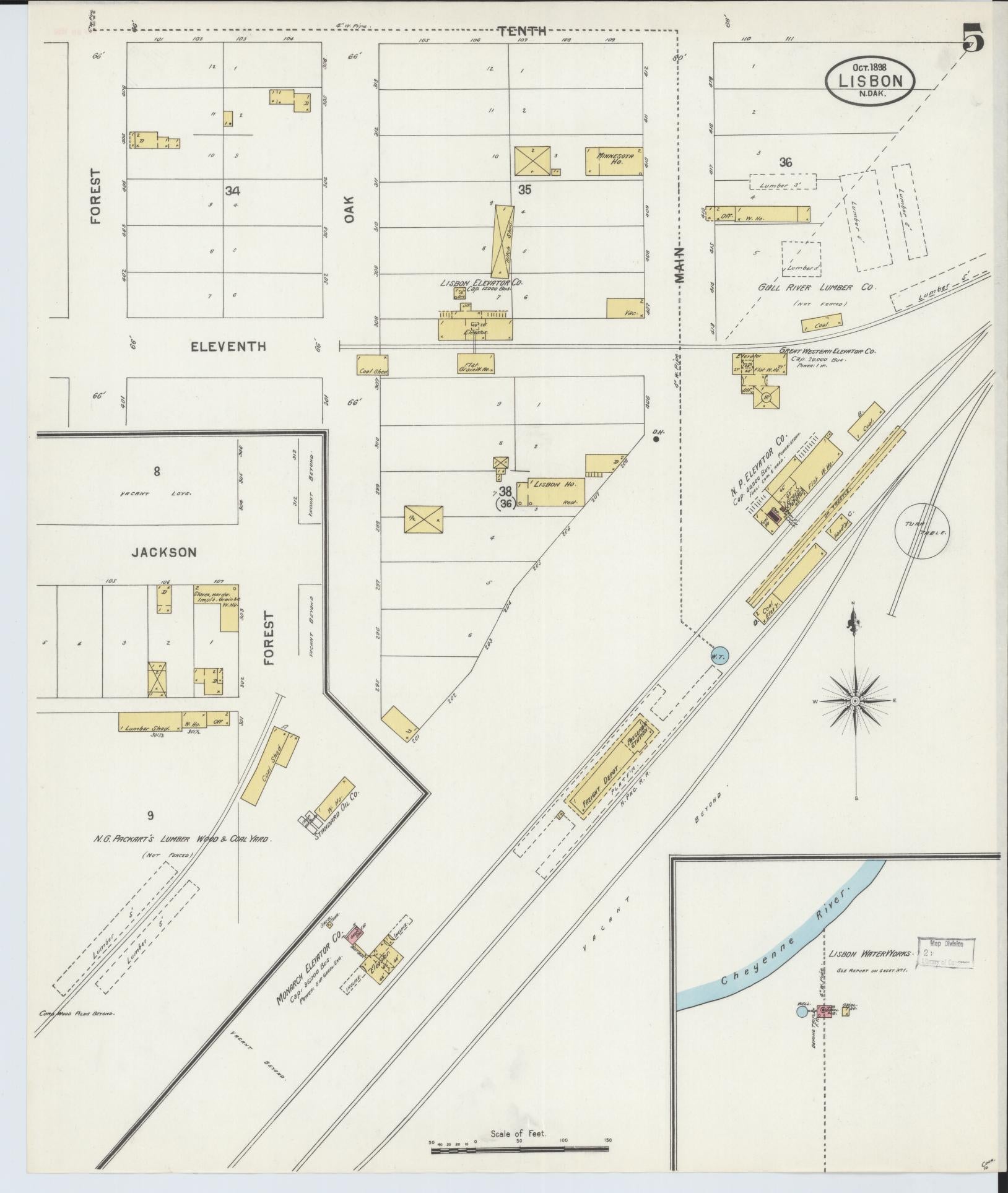 Sanborn Fire Insurance Map from Lisbon, Ransom County, North Dakota (1898), Sheet #0005 - Historic Sanborn Fire Insurance Map Print, vintage old map wall art, antique decor, genealogy gift, North Dakota North Dakota map