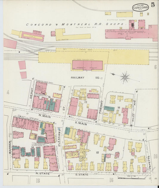 Sanborn Fire Insurance Map from Concord, Merrimack County, New Hampshire (1893), Sheet #0005 - Historic Sanborn Fire Insurance Map Print, vintage old map wall art, antique decor, genealogy gift, New Hampshire New Hampshire map