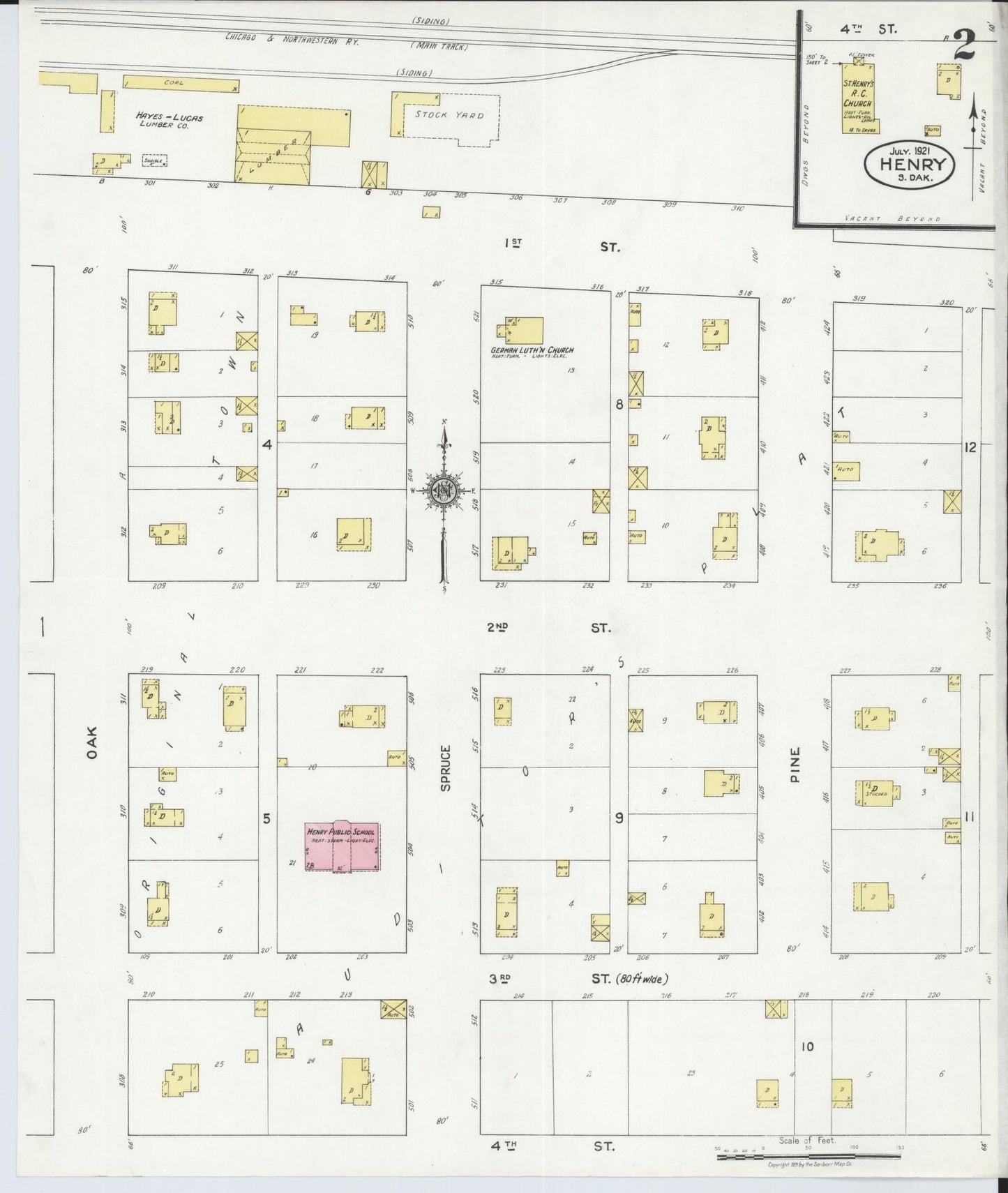 Sanborn Fire Insurance Map from Henry, Codington County, South Dakota (1921), Sheet #0002 - Historic Sanborn Fire Insurance Map Print, vintage old map wall art, antique decor, genealogy gift, South Dakota South Dakota map