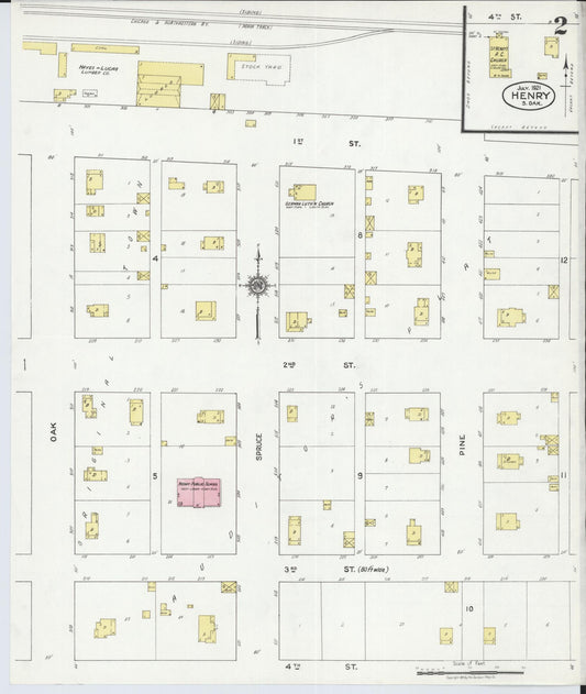 Sanborn Fire Insurance Map from Henry, Codington County, South Dakota (1921), Sheet #0002 - Historic Sanborn Fire Insurance Map Print, vintage old map wall art, antique decor, genealogy gift, South Dakota South Dakota map