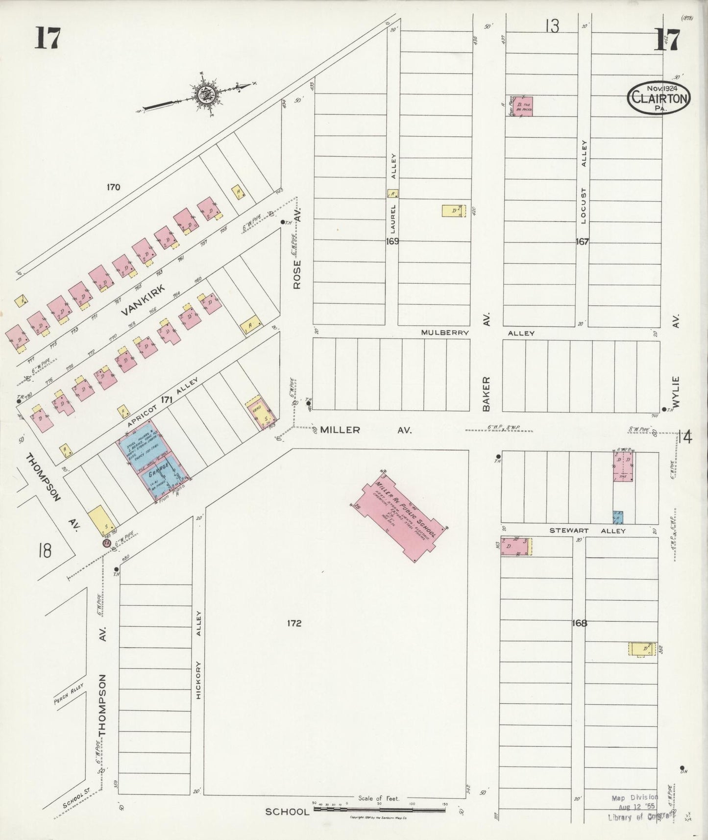 Sanborn Fire Insurance Map from Clairton, Allegheny County, Pennsylvania (1924), Sheet #0017 - Historic Sanborn Fire Insurance Map Print, vintage old map wall art, antique decor, genealogy gift, Pennsylvania Pennsylvania map