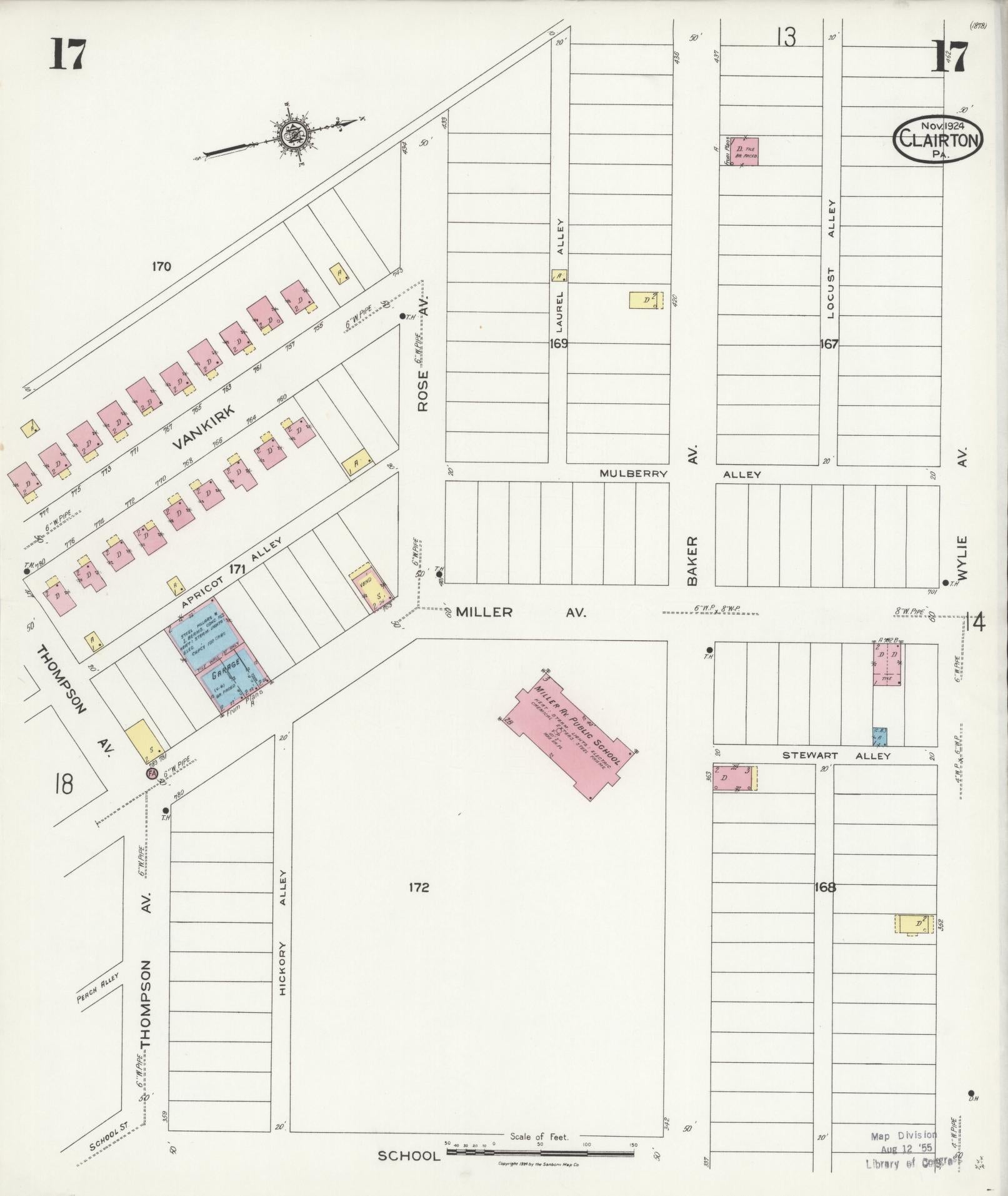 Sanborn Fire Insurance Map from Clairton, Allegheny County, Pennsylvania (1924), Sheet #0017 - Historic Sanborn Fire Insurance Map Print, vintage old map wall art, antique decor, genealogy gift, Pennsylvania Pennsylvania map