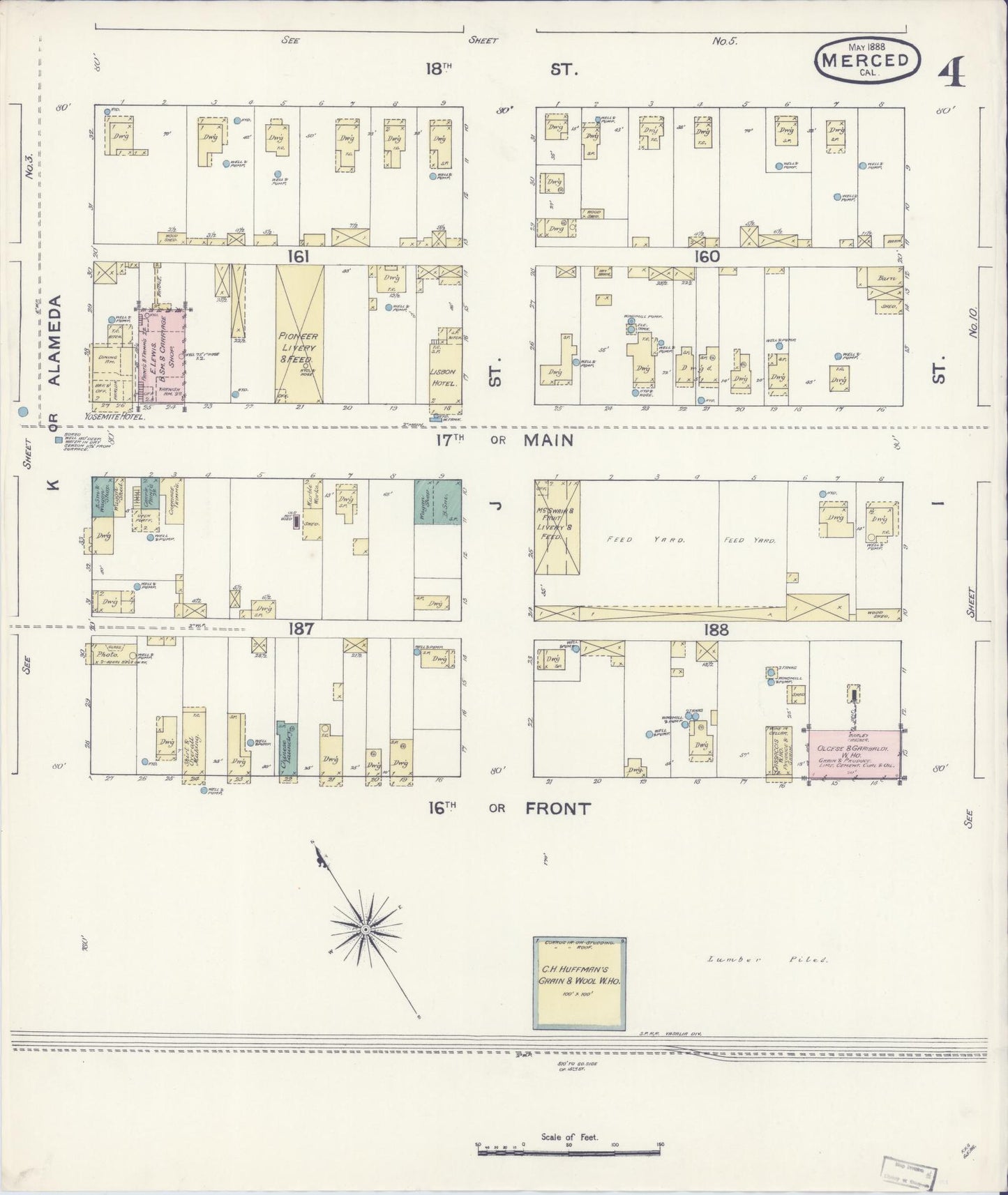 Sanborn Fire Insurance Map from Merced, Merced County, California (1888), Sheet #0004 - Historic Sanborn Fire Insurance Map Print, vintage old map wall art, antique decor, genealogy gift, California California map