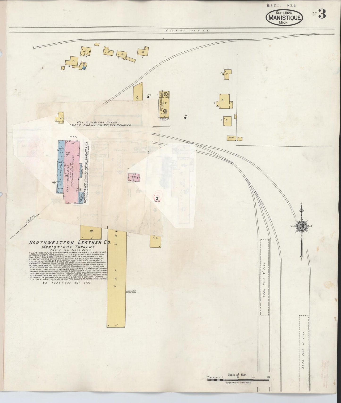 Sanborn Fire Insurance Map from Manistique, Schoolcraft County, Michigan (1950), Sheet #0003 - Complete Map Set gallery image, historic Sanborn map, vintage wall art, Michigan Michigan