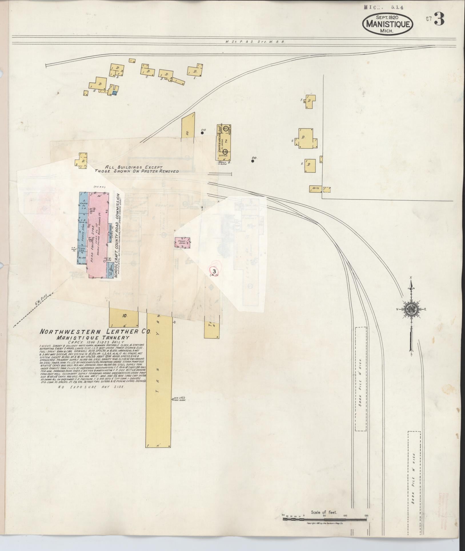 Sanborn Fire Insurance Map from Manistique, Schoolcraft County, Michigan (1950), Sheet #0003 - Complete Map Set gallery image, historic Sanborn map, vintage wall art, Michigan Michigan