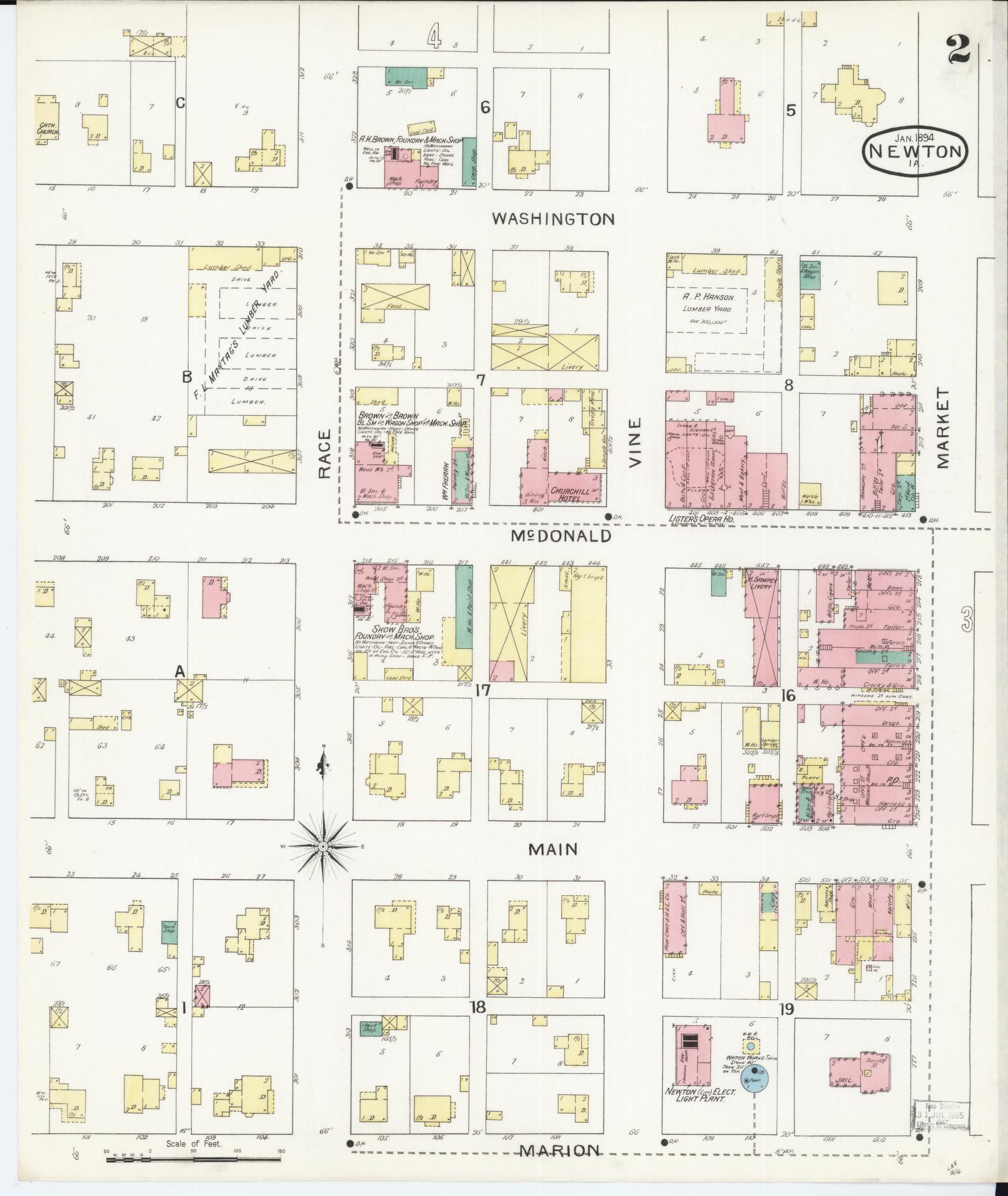 Sanborn Fire Insurance Map from Newton, Jasper County, Iowa (1894), Sheet #0002 - Historic Sanborn Fire Insurance Map Print