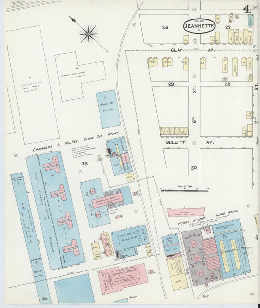 Sanborn Fire Insurance Map from Jeannette, Westmoreland County, Pennsylvania (1891), Sheet #0004 - Historic Sanborn Fire Insurance Map Print, vintage old map wall art, antique decor, genealogy gift, Pennsylvania Pennsylvania map