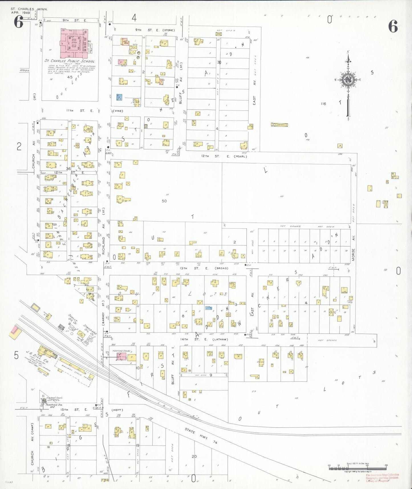 Sanborn Fire Insurance Map from Saint Charles, Winona County, Minnesota (1949), Sheet #0006 - Complete Map Set gallery image, historic Sanborn map, vintage wall art, Minnesota Minnesota