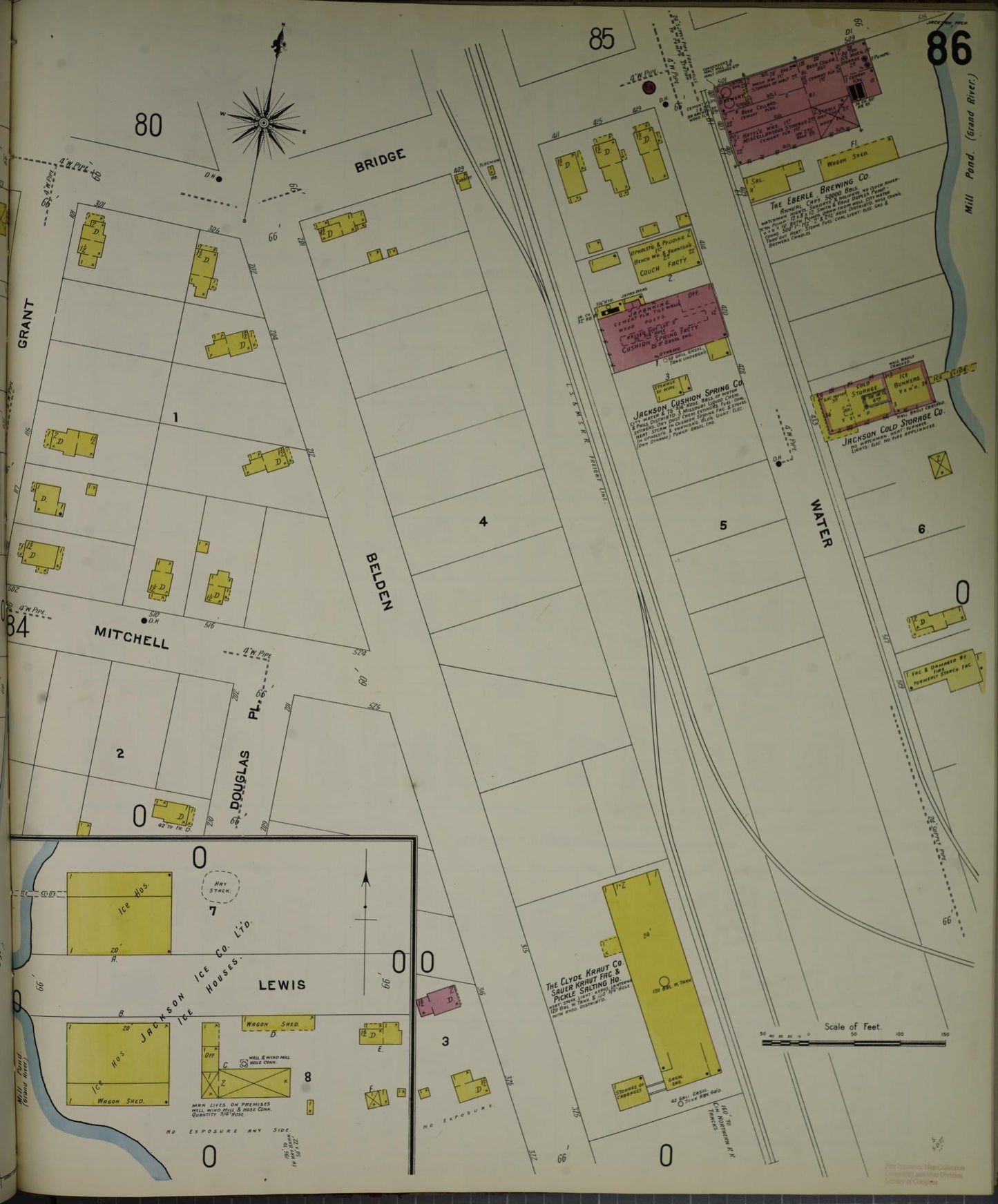 Sanborn Fire Insurance Map from Jackson, Jackson County, Michigan (1907), Sheet #0086 - Complete Map Set gallery image, historic Sanborn map, vintage wall art, Michigan Michigan