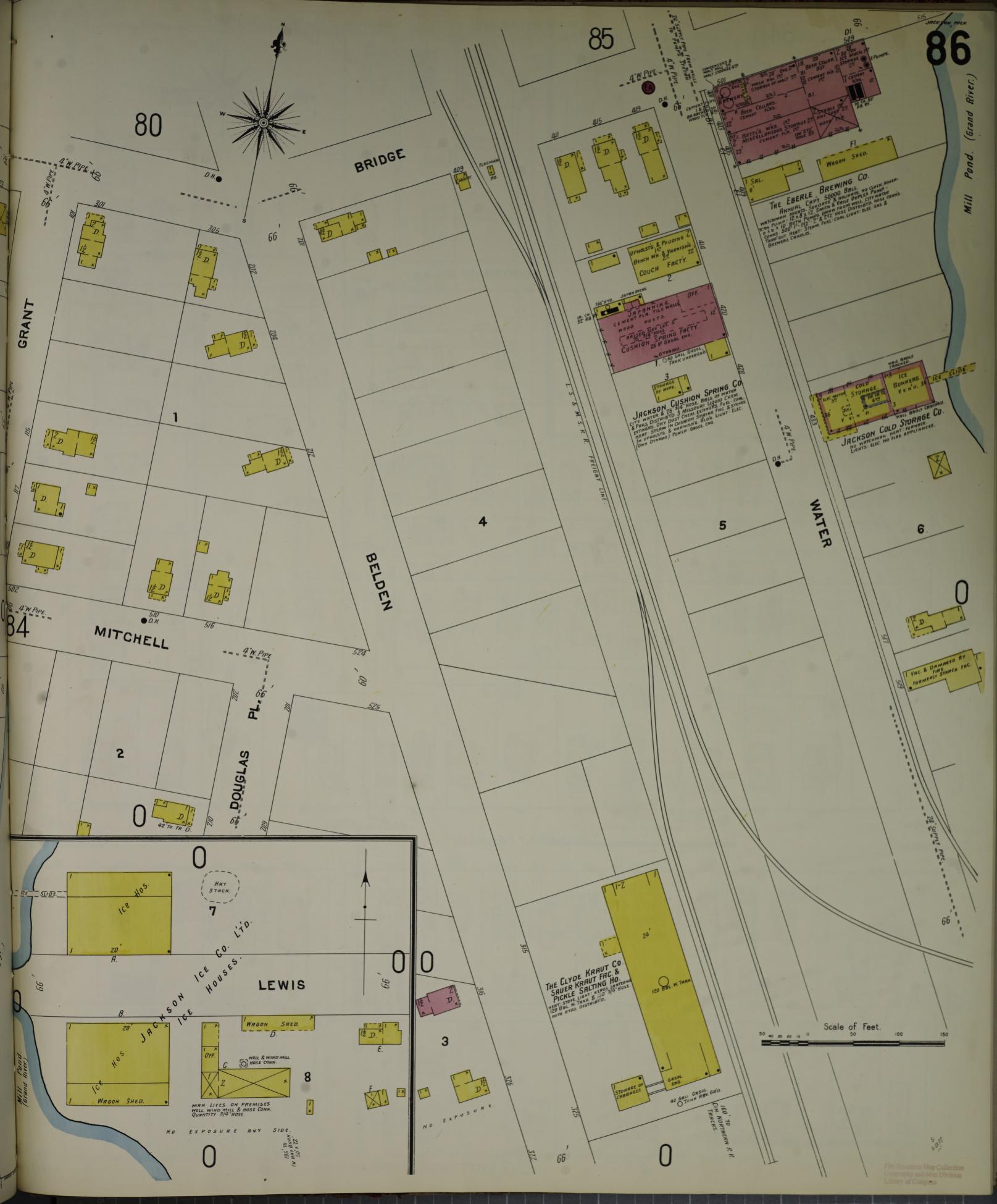 Sanborn Fire Insurance Map from Jackson, Jackson County, Michigan (1907), Sheet #0086 - Complete Map Set gallery image, historic Sanborn map, vintage wall art, Michigan Michigan