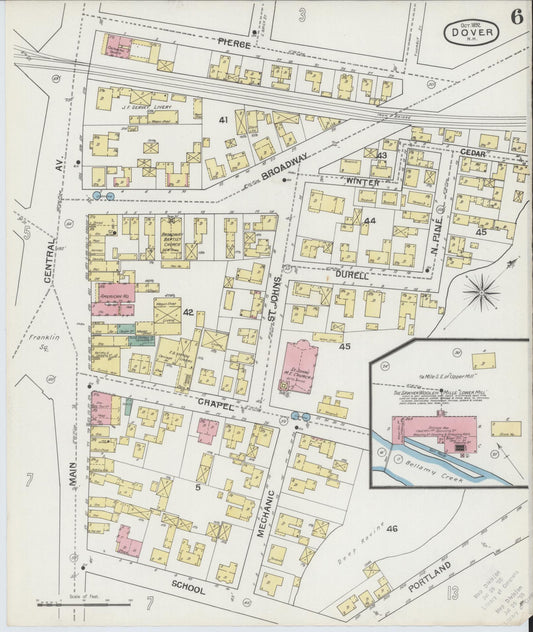 Sanborn Fire Insurance Map from Dover, Strafford County, New Hampshire (1892), Sheet #0006 - Historic Sanborn Fire Insurance Map Print, vintage old map wall art, antique decor, genealogy gift, New Hampshire New Hampshire map