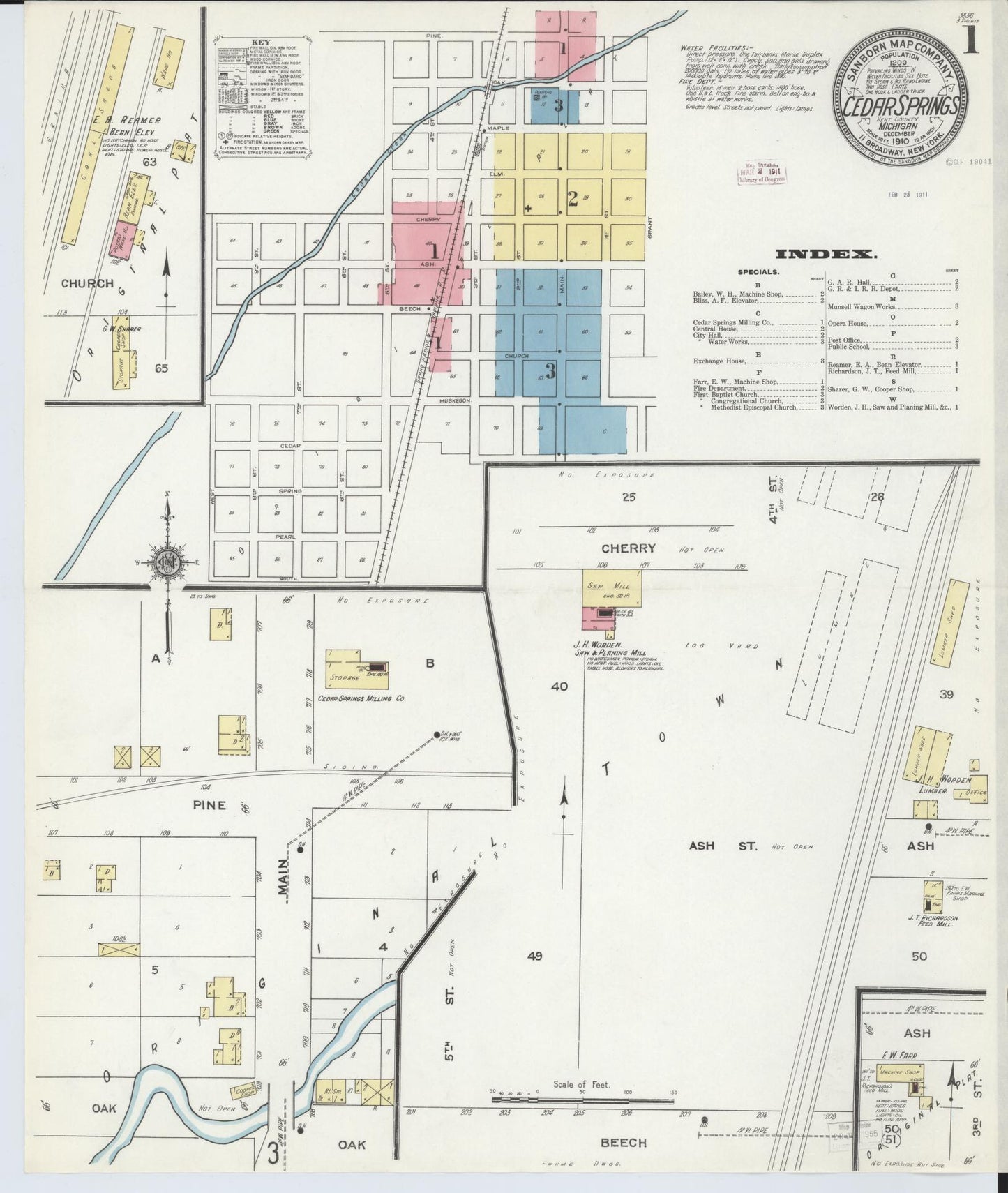 Sanborn Fire Insurance Map from Cedar Springs, Kent County, Michigan (1910), Sheet #0001 - Complete Map Set gallery image, historic Sanborn map, vintage wall art, Michigan Michigan