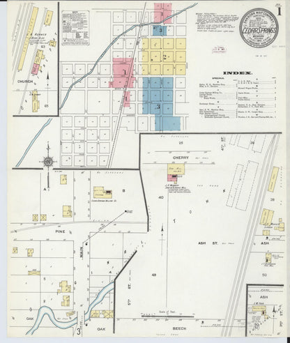 Sanborn Fire Insurance Map from Cedar Springs, Kent County, Michigan (1910), Sheet #0001 - Complete Map Set gallery image, historic Sanborn map, vintage wall art, Michigan Michigan