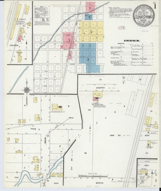 Sanborn Fire Insurance Map from Cedar Springs, Kent County, Michigan (1910), Sheet #0001 - Complete Map Set gallery image, historic Sanborn map, vintage wall art, Michigan Michigan