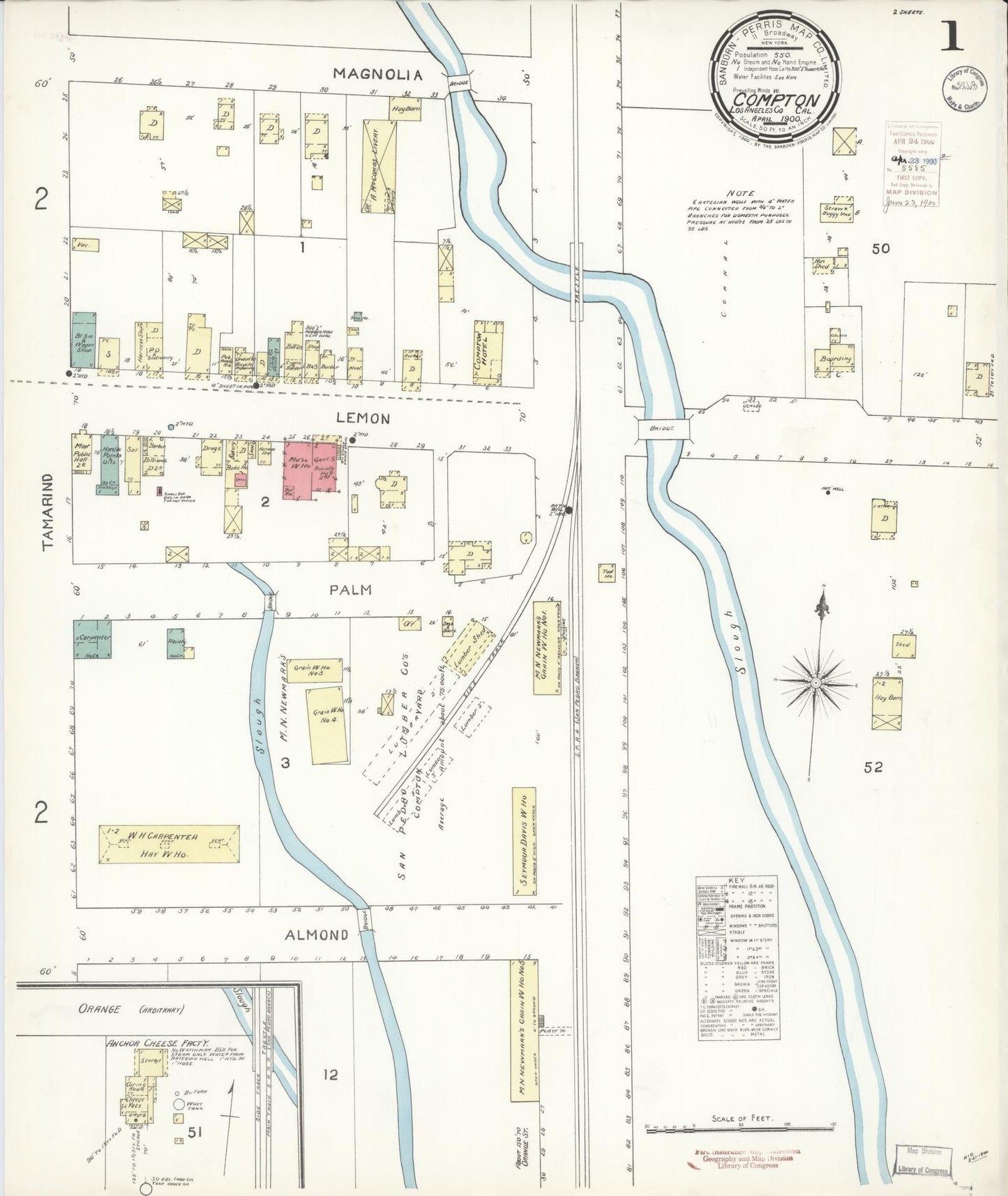 Sanborn Fire Insurance Map from Compton, Los Angeles County, California. (1900) – Historic Sanborn Fire Insurance Map Print