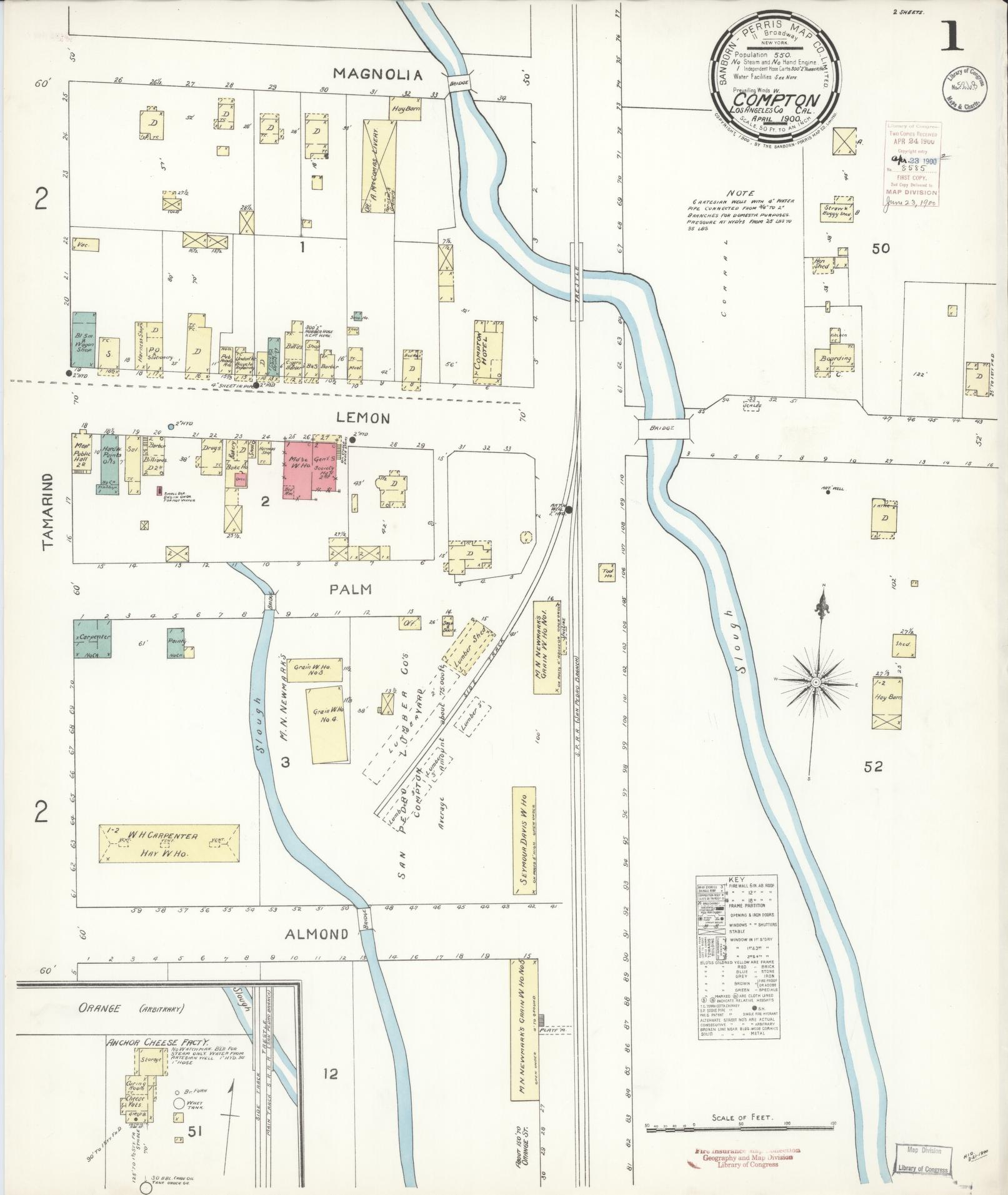 Sanborn Fire Insurance Map from Compton, Los Angeles County, California. (1900) – Historic Sanborn Fire Insurance Map Print
