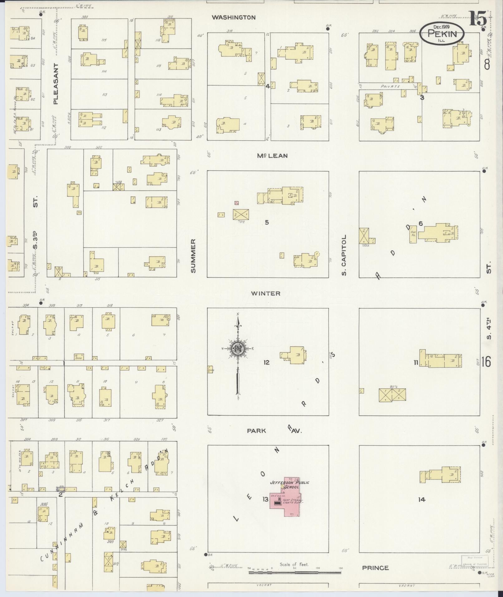 Sanborn Fire Insurance Map from Pekin, Tazewell County, Illinois (1909), Sheet #0015 - Historic Sanborn Fire Insurance Map Print, vintage old map wall art, antique decor, genealogy gift, Illinois Illinois map